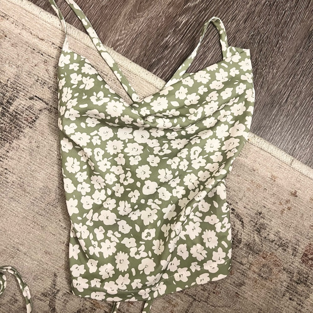 Green Floral Cowl Neck Top